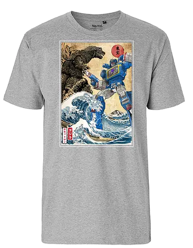 King of the monster vs soundwave - mash up, kaiju, mecha, robot, gundam, Roboter, wave - Fairtrade T-Shirt