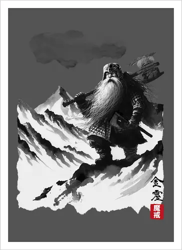 The dwarf's journey - dwarf, zwerg, Fellowship, ring, sumi-e - Artprint