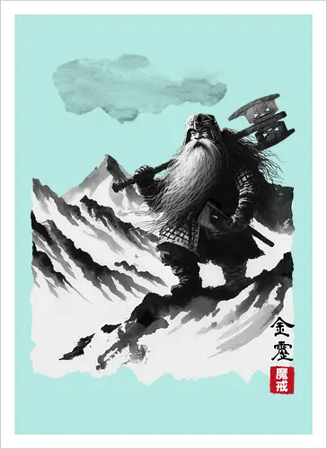 The dwarf's journey - dwarf, zwerg, Fellowship, ring, sumi-e - Artprint