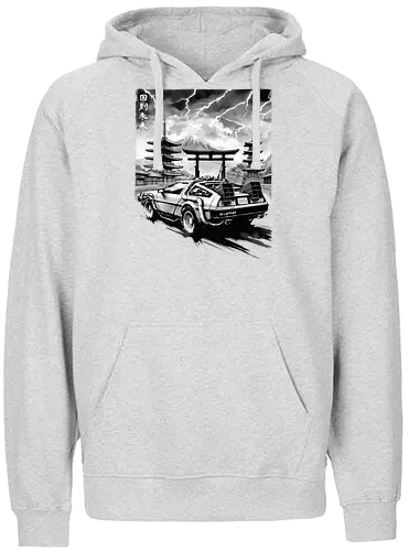 Back to the Japan temple - bttf, timetravel, future, back, auto, car, sumi-e, delorn - Fairtrade Hoodie