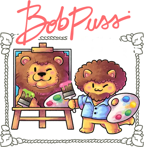 Bob Puss - bob ross, painting, happy little accident, cat, katze