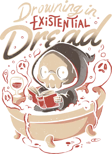 Drowning In Existential Dread - Bathtub, Book, Wine, Funny, Death