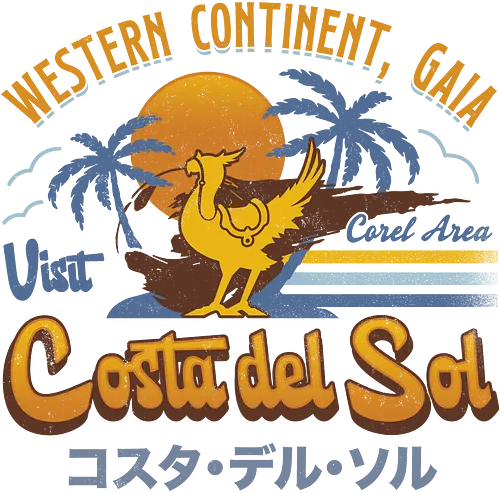 Costa Del Sol Vintage - Cloud, Final, Cactus, cactilio, Kupo, gaming, gamer, video game, Kweh, tonberry, Final xiv, Final 14, Final 7, Final vii, Final 7 rebirth