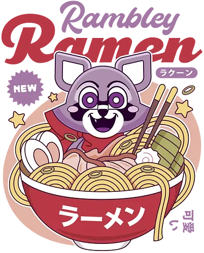 Rambley The Raccoon Ramen - indigo park, rambley the raccoon, mascot, cute, kawaii, horror, terror, survival, game, video games, gaming, gamer, lloyd lion, mollie macaw, finley s serpent