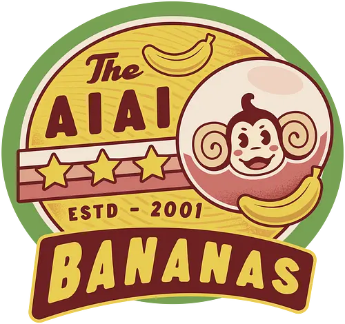  Aiai Bananas Emblem - aiai, monkey, ape, gorilla, banana, arcade, game, gaming, gamer, video games, retro, vintage, kawaii, cute