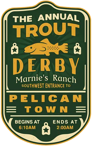 Trout Derby Pelican Town - Farming, Spirit, Spirits, rpg, game, gaming, gamer, video games, farming game, farming simulator, pelican town, farmer, stardrop, krobus, fishing festival