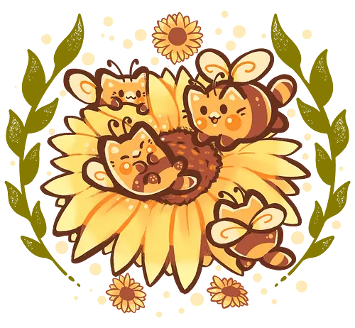 Sunflower Cat Bee - sunflower, summer, floral, cat, bee, bumblebee, catbee, garden, bee happy, happy, cute, sunflowers, pollen, honey, wildflower