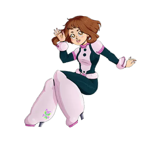 Float - mha, bnha, Academia, hero, uraraka, ochako, uraraka ochako, uravity, float, floaty, costume, hero costume, brown hair, brown eyes, pink, purplestar, purplestarphoenix, short hair, paw pads, girl, cute girl, cute, kawaii, hero outfit, anime, manga, Hiroaka