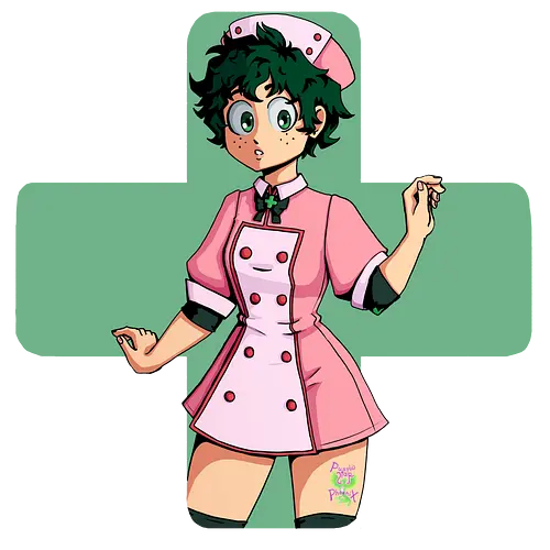 Nurse Izuku - mha, bnha, Izuku, Midoriya, midoriyaizuku, izukumidoriya, nurse, nurse outfit, gender bender, rule 63, geen cross, green hair, greenhair, shorthair, short, short hair, curly, curlyhair, green eyes, greeneyes, pinkdress, pink dress, cute, hiroaka