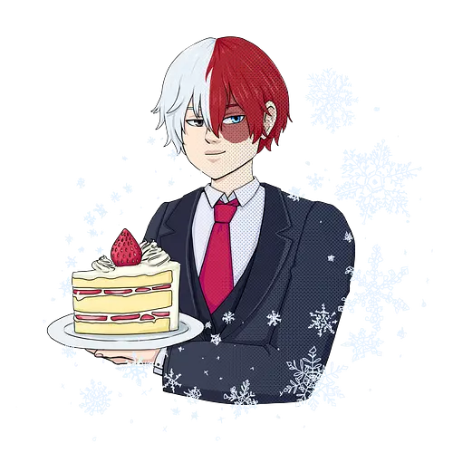 Shotocake - mha, bnha, shouto todoroki, todorokishouto, shoutotodoroki, shotocake, shoutocake, strawberryshortcake, shortcake, strawberries, suit, creamsuit, threepiecesuit, snowflakes, snow, heterochromia, blueeyes, greyeyes, redhair, whitehair, redwhitehair, splitcolorhair, purplestarphoenix, hiroaka, hiroaka