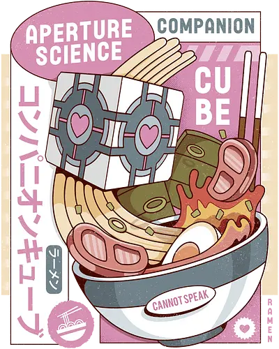 Science Cube Ramen - portal, companion cube, portal 2, portal revolution, aperture laboratories, aperture science, half life, ramen, noodles, the cake is a lie, love, glados, ramen, gaming, video games, gamer, chell, 