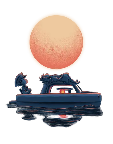 Boat Under The Moon - Ponyo, Sosuke, Boat, Moon