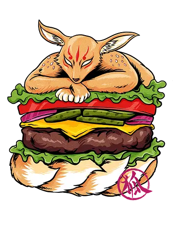 japanese burger  - fox, animal, food, burger, fastfood, ninetails, japanese