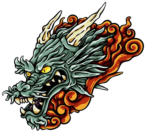 Green Asian Dragon Head Tattoo - aesthetic, angry dragon, anime, asian dragon, beast, Drachen, Tier, Wütender, europäischer, european dragon, fantasy, flying, gift, legendary, magical, legendär, monster, mystery, mythical, red dragon, year of the dragon, illustronii, Drache, dragon, illustration, tattoo, dragons, Fantasie