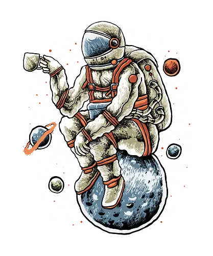 Astronaut Outer Space Coffee Break - fantasy, galaxy, gravity, illustration, interstellar, moon, outer space, planet, planets, sailor, sci fi, science, science fiction, sky, solar system, space helmets, space travel, spaceflight, spaceman, stars, surreal, trippy, universe, illustronii, astral, astronaut, astronomy, caffeine, coffee, cool, cosmic, cosmonaut, cosmos, cute, explorer