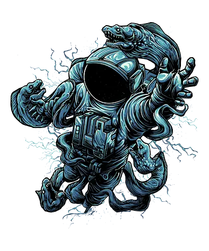 Astronaut Outer Space Deep Sea Diver - galaxy, gravity, interstellar, moon, cool, cosmic, cosmonaut, cosmos, sea diver, explorer, fantasy, fish, outer space, planet, planets, road trip, sci fi, science, science fiction, sky, solar system, space helmets, space travel, spaceflight, spaceman, stars, trippy, universe, illustronii, astral, astronaut, astronauts, astronomy, conger eel