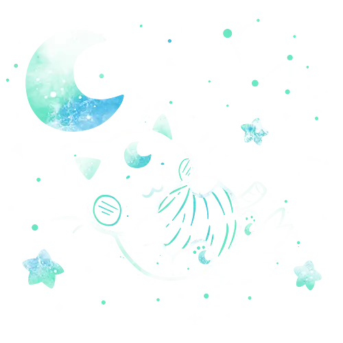 Cat in the Stars - Katze, Weltraum, Mond, Galaxie, Sterne, Sternbilder, Nebel, Garnkugel, verspielt, niedlich, Weite, großer Raum, Kätzchen, Mondsichel, cat, space, moon, galaxy, stars, outer space, constellations, nebula, yarn ball, playful, cute, vastness, vast space, kitten, crescent moon