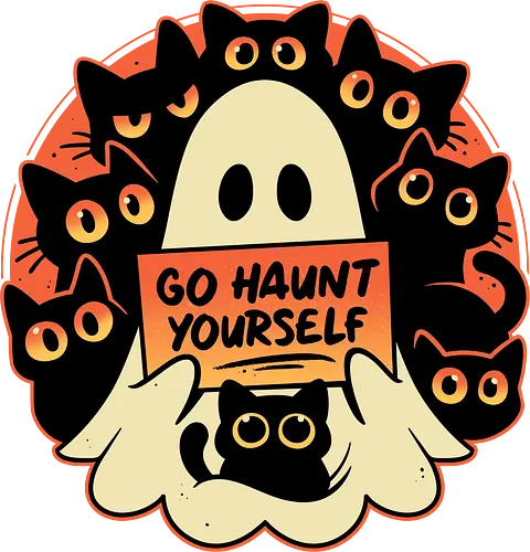 Rude Cursing Ghost - ghost, black cats, halloween, horror, funny, cute, kittens, humour, spooky, scary, dark art, fall season, rude, curse