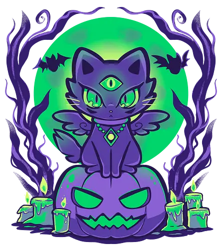 Moonlit Cat - Katze, gruselig, lila, Kürbis, magische Katze, Hexe, Mondlicht, Mond, Herbst, Flügel, Gothic, Katzendame, Geist Katze, cat, spooky, Halloween, purple, pumpkin, magic cat, witch, moonlight, moon, fall, autumn, wings, gothic, cat lady, spirit cat