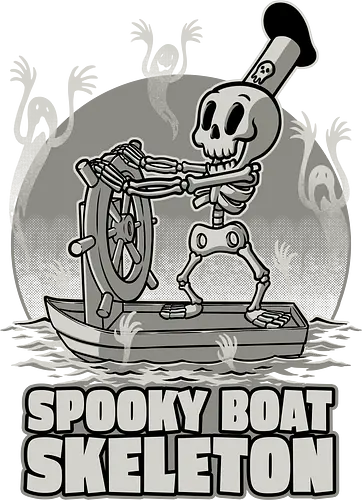 Spooky Boat Skeleton - steamboat, spooky, scary, halloween, internet, meme, memes, cartoon, retro, vintage, classic, cult, animation, underworld, skull, skeleton, ghost, dead, boat