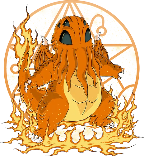 Charmanthulhu - cthulhu, fire type, Starter, cosmic horror, lovecraftian, hp lovecraft, necronomicon, horror anime, cthulhu charmander, azathoth, king in yellow, r'lyeh, charmander evolution, cthulhu evolution