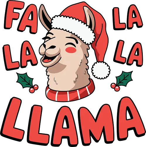 Fa la la la llama - christmas, llama, santa hat, festive, holiday, text, holly, cheerful, graphics