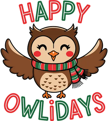  Happy Owlidays - holiday, owl, festive, scarf, cheerful, wings, happy, red, green