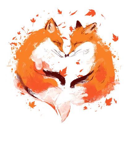 FALLing in love - foxes, fall seaon, orange, cute style, nature, animals, graffiti art style, simple design, cute, love