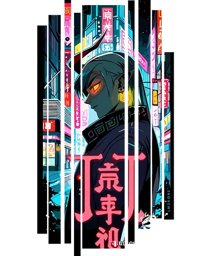 Cyberpunk Oni Neon - Anime, Manga, Ninja, Japan, Japanisch, Geek, Cyberpunk, Kanji, lm2kone, Pop Art, Oni, Neon