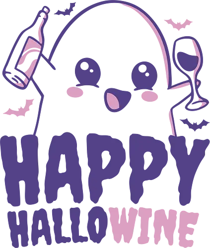 Happy Hallowine - halloween, ghost, cute, wine, drinks, funny, kawaii.