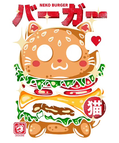 Neko Burger Lustig - neko, burger, hamburger, katze, kätzchen, lustig, lebensmittel, feinschmecker, neko burger, japan, anime, manga, kawaii, geek, lm2 kone, pop art, fastfood