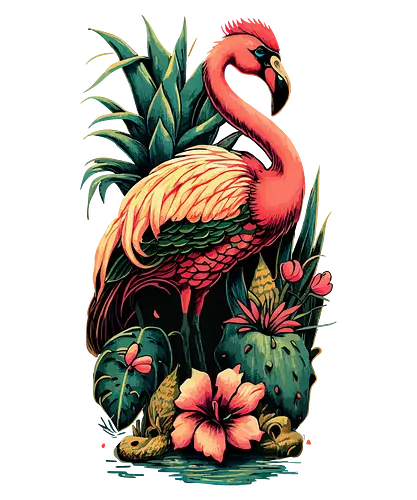 American Pink Flamingo Summer Vibes - adorable, american, flamingo, animal, beach, beautiful, bird, cute, exotic, summer, tattoo, flamingos, kawaii, nature, pink, pink flamingo, plants, positive, vibes, tropical, unique, wildlife, gift, illustronii