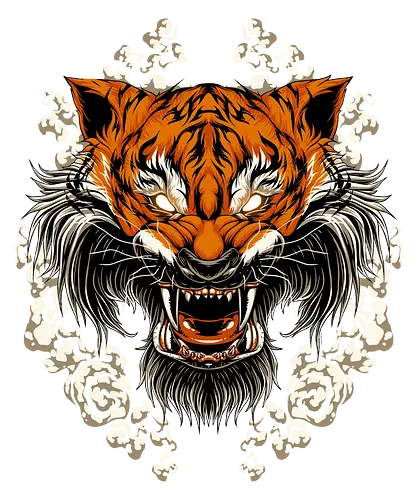 Angry Tiger Tora Tattoo - aesthetic, aggressive, angry, animal, anime, beast, big cat, gift, japan, japanese, japanese art, style, tattoo, kawaii, majestic, monster, mythology, power, samurai, scary, spiritual, tiger, tiger face, tiger warrior, tigers, tora, traditional, warrior, wild cat, Illustronii