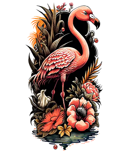 American Pink Flamingo Summer Vibes - adorable, american, flamingo, animal, beach, beautiful, bird, cute, exotic, summer, tattoo, flamingos, kawaii, nature, pink, pink flamingo, plants, positive, vibes, tropical, unique, wildlife, gift, illustronii