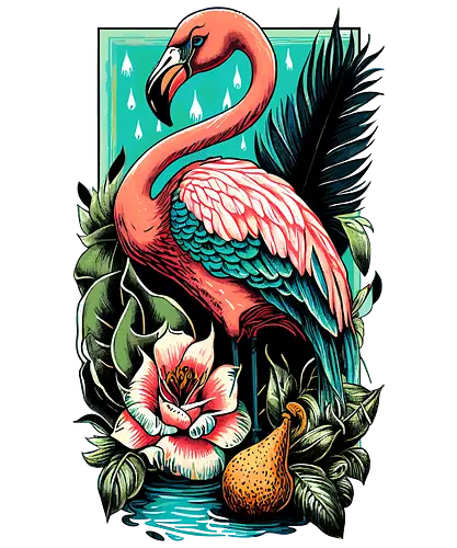 American Pink Flamingo Summer Vibes - adorable, american, flamingo, animal, beach, beautiful, bird, cute, exotic, summer, tattoo, flamingos, kawaii, nature, pink, pink flamingo, plants, positive, vibes, tropical, unique, wildlife, gift, illustronii