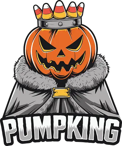 PUMPKING - halloween, pumpkin, jack-o'-lantern, crown, candy corn, royalty, robe, text, graphic design