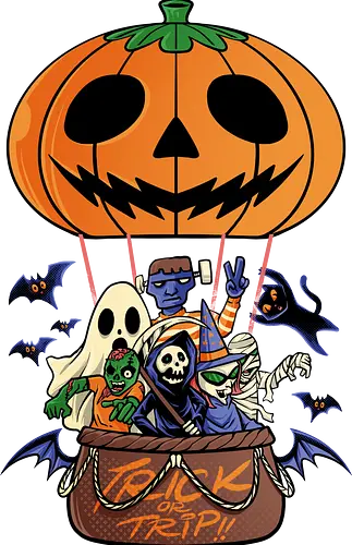 trick or trip  - horror, halloween, cool, cute, fun, frankesnstein, grimreaper, zombie, game, dice, ghost