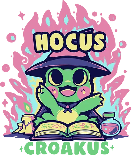 Hocus Croakus Frog - Hokuspokus, Frosch, Halloween, Zauber, kawaii, niedlich, froschig, Hexenfrosch, magischer Frosch, Froschzauber, Hokus Croakus, rosa, grün, magisch, Wortspiel, frog, halloween, spell, cute, froggy, witch frog