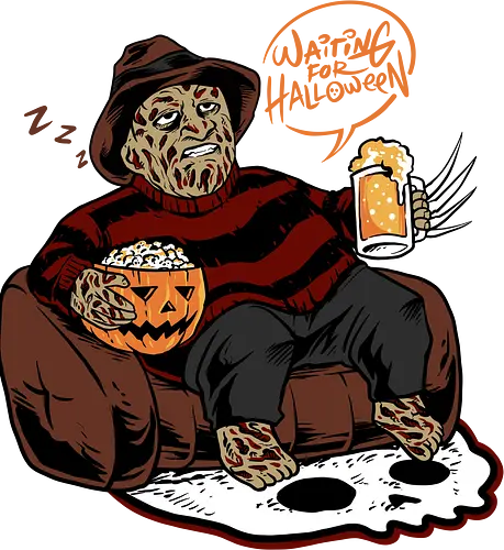 bored krueger - horror, halloween, cool, cute, fun, freddykrueger, beer, trickortreat, skull, cartoon, monster