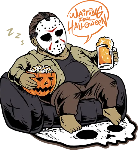 bored jason  - horror, halloween, cool, cute, fun, jasonvoorhees, mask, beer, trickortreat, drink, lazy, bored, cartoon, monster