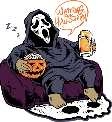 bored ghost  - horror, halloween, cool, cute, fun, ghost, ghostface, beer, drink, scream, cartoon, monster