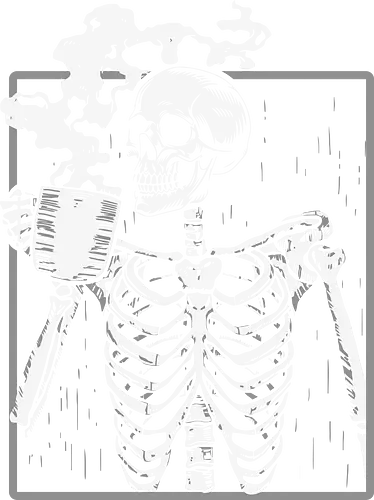  skeleton drinking coffee - skeleton, coffee, steam, monochrome, humor, macabre, drink, skull, illustration