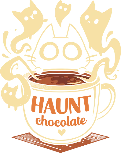 Haunt Chocolate - black cat, ghost, hot chocolate, halloween, horror, spooky, scary, funny, pun, cute kawaii, paranormal, phantom, kitten, kitty