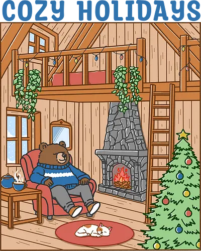 Cozy Holidays in the Cabin - cottage, cabin, Xmas, cozy, holiday, snowfall, snow, warm, merry Christmas, Christmas, bear