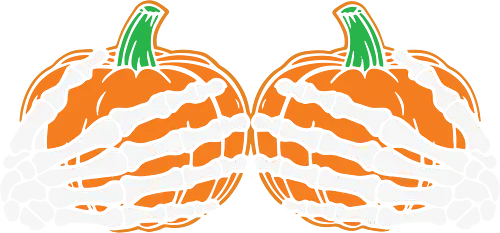 Pumpkins wrapped with skeleton hands - pumpkins, skeleton, halloween, orange, contrast, spooky, design, graphic, festive