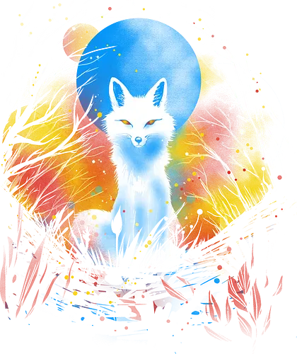 Magical kitsune - winter, fox, animal, nature, artic fox, illustration