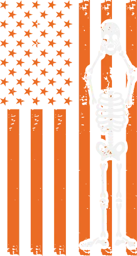 Skeleton and American flag - skeleton, american flag, orange, brown, stars and stripes, contrast, design, integration, bold, unique