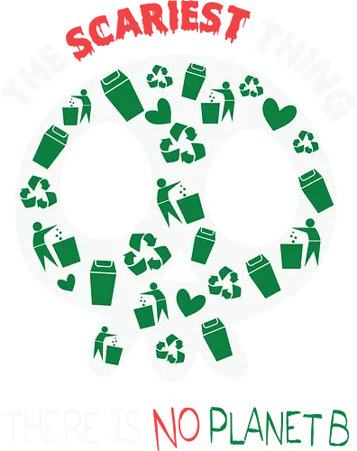 The Scariest Thing and There is No Planet B - skull, recycling, environment, eco-awareness, green symbols, slogans, planet, conservation, awareness, message