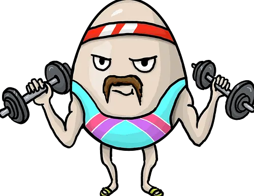 Eggsercise - lustig, ei, Sport, Bodybuilding, Fittnes, Hanteln, retro