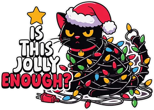 Is this jolly enough? - cat, christmas, lights, santa hat, humor, holiday, decoration, tangled, festive, jolly